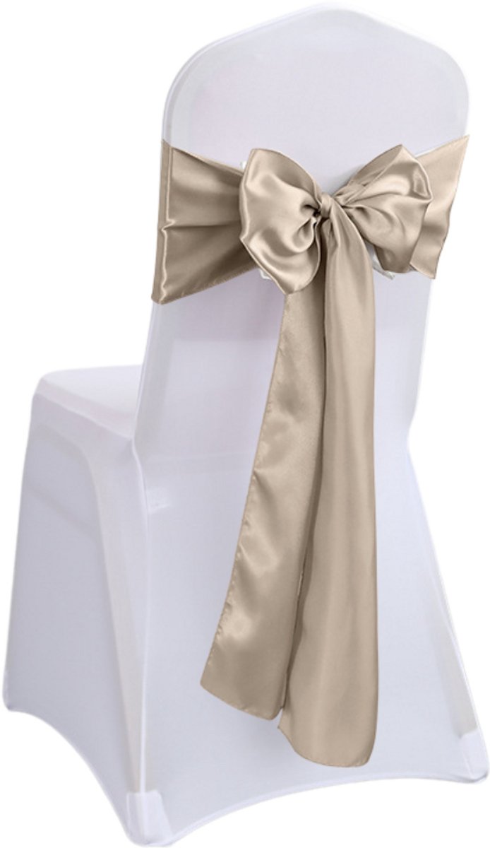 Joya Party® Stoel decoratie strik 30 stuks | Champagne Goud | 30x Bruiloft stoelen versiering | Decoratie Huwelijk | Satijn lint sjerp aankleding | 275 x 15 cm